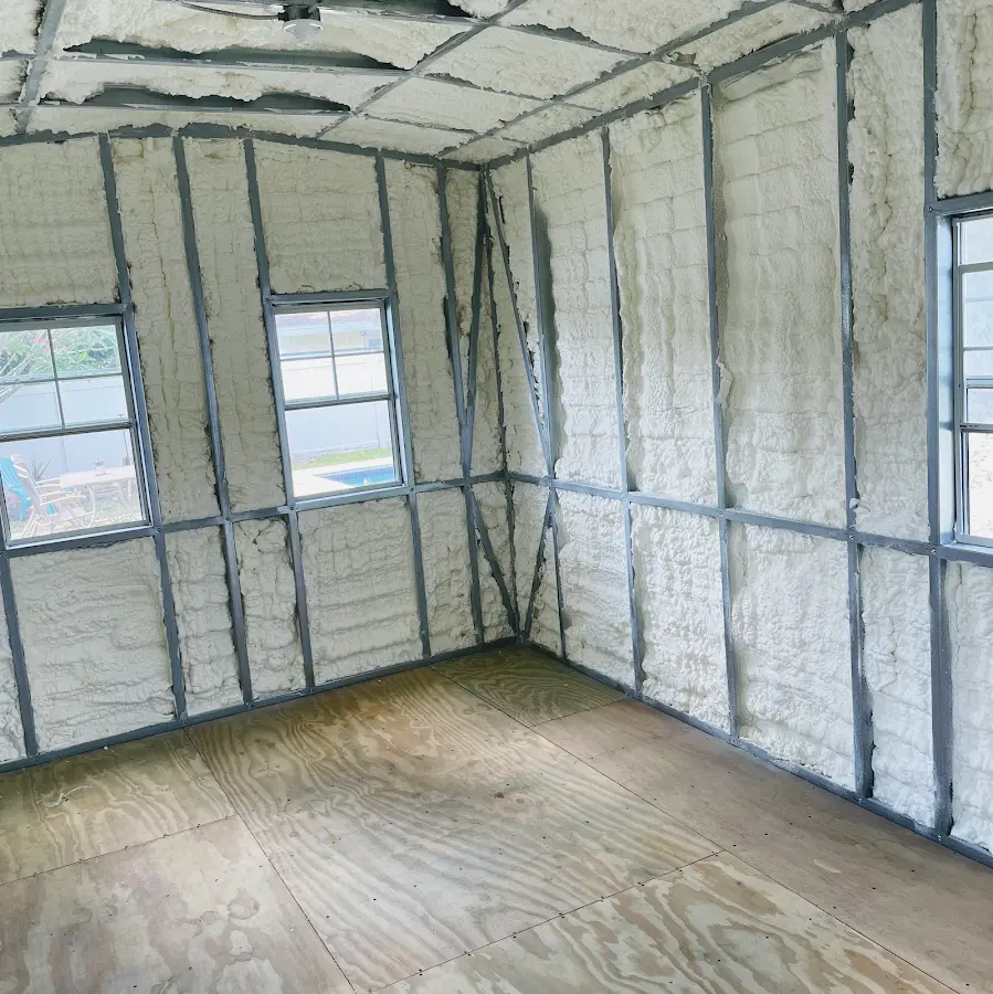 Closed-cell spray foam insulation applied to wall cavities in a residential project in South Lebanon